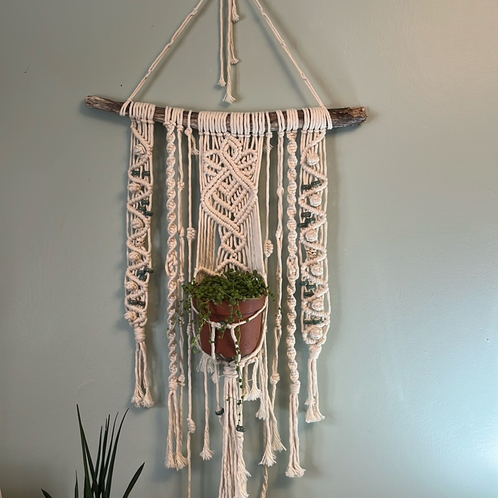 Macrame plant holder/ wall hanging with beads.
